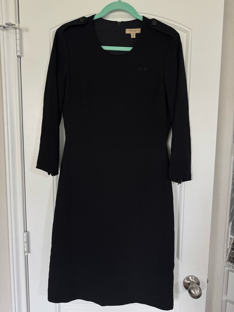 Burberry Sheath Uniform Dress Black Woven Button Epaulet Zip Knee Lined Us 8